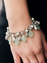 Load image into Gallery viewer, Refreshing Spearmint and glistening silver teardrops swing from a bold silver chain. Matching Spearmint and silver beads trickle between the teardrops, creating a flirty fringe around the wrist