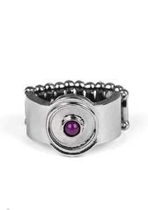 A dainty plum bead is pressed into the center of a rounded gunmetal band for a sleek minimalist look. Features a stretchy band for a flexible fit.  Sold as one individual ring.