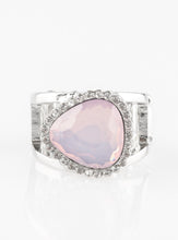 Load image into Gallery viewer, Featuring an opaque shimmer, a glassy pink gem is pressed into a sleek silver frame encrusted in dainty white rhinestones for a whimsical look. Features a stretchy band for a flexible fit.  Sold as one individual ring.