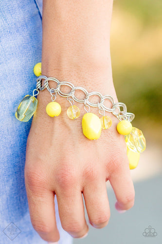 Featuring glassy and polished finishes, round and asymmetrical Meadowlark beads swing from a double-linked silver chain, creating a summery fringe around the wrist. Features an adjustable clasp closure.  Sold as one individual bracelet.