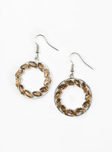 Load image into Gallery viewer, Featuring regal marquise style cuts, glittery topaz rhinestones are encrusted along a shimmery silver hoop for a radiant fashion. Earring attaches to a standard fishhook fitting.  Sold as one pair of earrings.  