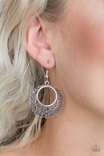 Load image into Gallery viewer, Brushed in an antiqued shimmer, vine-like filigree climbs a silver hoop for a seasonal look. Earring attaches to a standard fishhook fitting.  Sold as one pair of earrings.  Always nickel and lead free.