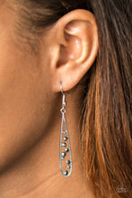 Load image into Gallery viewer, Dainty smoky and hematite rhinestones tumble down the center of a shimmery silver teardrop, creating an elegant lure. Earring attaches to a standard fishhook fitting.  Sold as one pair of earrings.  Always nickel and lead free.