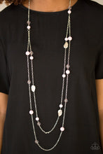 Load image into Gallery viewer, Featuring faceted silver accents, glassy and polished pink beads trickle along strands of shimmery silver chains for a seasonal look. Features an adjustable clasp closure.  Sold as one individual necklace. Includes one pair of matching earrings.  Always nickel and lead free.