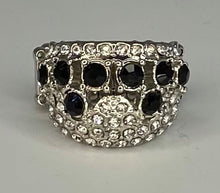 Load image into Gallery viewer, A White rhinestone crown adorned by black gems.  Sold as one individual ring.  Always nickel and lead free.  Fashion Fix May 2021 Exclusive
