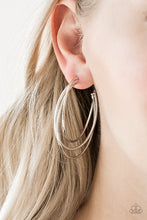Load image into Gallery viewer, Featuring smooth and serrated finishes, shiny silver frames layer into a bold hoop for a spunky industrial flair. Earring attaches to a standard post fitting. Hoop measures 1 3/4&quot; in diameter.  Sold as one pair of hoop earrings.  Always nickel and lead free. 
