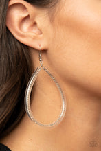 Load image into Gallery viewer, A dainty silver chain-like wire is threaded through the center of an invisible tube, creating an edgy teardrop. Earring attaches to a standard fishhook fitting.  Sold as one pair of earrings.  Always nickel and lead free.