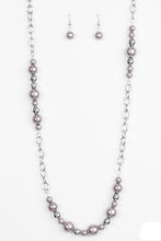 Load image into Gallery viewer, Sections of classic silver beads and pearly silver beads trickle along a shimmery silver chain for a refined look. Features an adjustable clasp closure.  Sold as one individual necklace. Includes one pair of matching earrings.