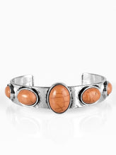 Load image into Gallery viewer, Chiseled into smooth ovals, smooth brown stone beads are pressed into an antiqued silver cuff for a handcrafted, artisanal look.  Sold as one individual bracelet.