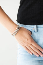 Load image into Gallery viewer,  Infused with hematite rhinestone encrusted rings, mismatched dainty silver and faceted silver beads are threaded along stretchy bands for a refined look.  Sold as one set of three bracelets.  ﻿Always nickel and lead free.