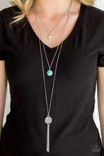 Load image into Gallery viewer, Refreshing turquoise and white stone pendants layer down the chest, giving way to an ornate silver disc for a seasonal look. Features an adjustable clasp closure.  Sold as one individual necklace. Includes one pair of matching earrings.  Always nickel and lead free.