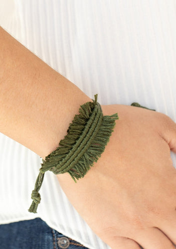 Strands of shiny Military Green twine-like cording decoratively knot around the wrist, crea  Sold as one individual bracelet.  Always nickel and lead free.