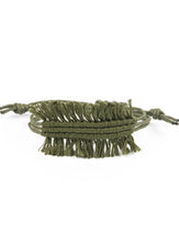 Load image into Gallery viewer, Strands of shiny Military Green twine-like cording decoratively knot around the wrist, crea  Sold as one individual bracelet.  Always nickel and lead free.