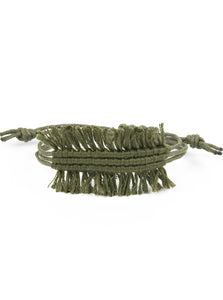 Strands of shiny Military Green twine-like cording decoratively knot around the wrist, crea  Sold as one individual bracelet.  Always nickel and lead free.