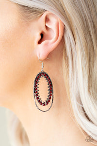   Ringed in a studded silver frame, glittery red and hematite rhinestones collect into a glittery lure for a refined flair. Earring attaches to a standard fishhook fitting.  Sold as one pair of earrings. Always nickel and lead free.