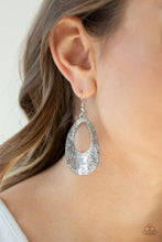 Load image into Gallery viewer, Rippling with tactile texture, an abstract silver teardrop swings from the ear for a casual look. Earring attaches to a standard fishhook fitting.  Sold as one pair of earrings.  Always nickel and lead free..