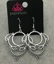 Load image into Gallery viewer, Dotted in dainty silver studs, antiqued silver frames swirl into an ornate design for a vintage inspired look. Earring attaches to a standard fishhook fitting.  Sold as one pair of earrings.  Always nickel and lead free.  Fashion Fix July 2020 Exclusive