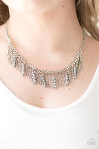 Threaded along metallic rods, stacks of hematite beading trickle from the bottom of a silver chain. The glittery accents trickle between trestles of silver chains, creating a fierce fringe below the collar. Features an adjustable clasp closure.  Sold as one individual necklace. Includes one pair of matching earrings.  Always nickel and lead free.