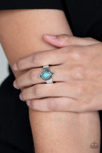Load image into Gallery viewer, Chiseled into a tranquil teardrop, a refreshing turquoise stone is pressed into the center of a dainty silver band for a seasonal look. Features a dainty silver band for a flexible fit.   Sold as one individual ring.