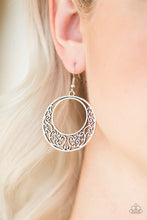 Load image into Gallery viewer, Brushed in a glistening finish, vine-like filigree climbs an airy silver frame for a seasonal look. Earring attaches to a standard fishhook fitting.  Sold as one pair of earrings.  Always nickel and lead free.