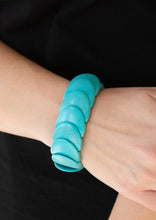 Load image into Gallery viewer, Overlapping turquoise stones are threaded along stretchy bands around the wrist for an artisan inspired look.  Sold as one individual bracelet.  Always nickel and lead free.Overlapping turquoise stones are threaded along stretchy bands around the wrist for an artisan inspired look.  Sold as one individual bracelet.  