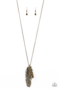 Own Free QUILL Brass Feather Necklace Set - Paparazzi