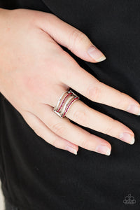 Glistening silver and red rhinestone encrusted bars wave across the finger, coalescing into an airy band. Features a stretchy band for a flexible fit.  Sold as one individual ring. Always nickel and lead free.