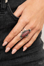 Load image into Gallery viewer, An earthy oval Fired Brick stone nestles inside a studded silver frame, creating an authentically artisan look atop the finger. Features a stretchy band for a flexible fit.  Sold as one individual ring.