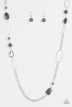 Load image into Gallery viewer, Featuring round and faceted shapes, smoky and shiny silver beads trickle along a bold silver chain for a seasonal look. Features an adjustable clasp closure.  Sold as one individual necklace. Includes one pair of matching earrings.