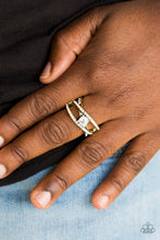 Load image into Gallery viewer, Encrusted in glittery white rhinestones, a sparkling bar joins a shiny silver bar across the finger, creating a wavy band. A dainty white rhinestone dots the center of the bands for a refined finish. Features a stretchy band for a flexible fit.  Sold as one individual ring.  Always nickel and lead free.