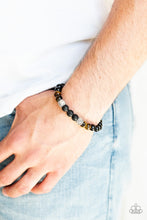 Load image into Gallery viewer, Essential Oil Alert!!  Infused with ornate silver accents, an earthy collection of glassy black beads, tiger&#39;s eye stone beads, and black lava rock beads are threaded along a stretchy band around the wrist for a seasonal look.  Sold as one individual bracelet. Always nickel and lead free.