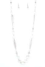 Load image into Gallery viewer, Varying in shape and shimmer, faceted white and metallic crystal-like beads trickle down the chest for a whimsical look. Features an adjustable clasp closure.  Sold as one individual necklace. Includes one pair of matching earrings.
