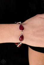 Load image into Gallery viewer, Encased in sleek silver frames, faceted Wine acrylic teardrops delicately link around the wrist for an elegant pop of color. Features an adjustable clasp closure.  Sold as one individual bracelet.  Always nickel and lead free.