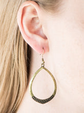Load image into Gallery viewer, Brushed in an antiqued shimmer, the bottom of the brass teardrop frame is studded in texture for a rustic finish. Earring attaches to a standard fishhook fitting.  Sold as one pair of earrings.  