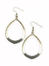 Load image into Gallery viewer, Brushed in an antiqued shimmer, the bottom of the brass teardrop frame is studded in texture for a rustic finish. Earring attaches to a standard fishhook fitting.  Sold as one pair of earrings.