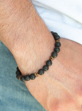 Load image into Gallery viewer, Essential Oil Alert!!  An earthy collection of coppery accents and black lava beads are threaded along a stretchy band around the wrist for a seasonal look.  Sold as one individual bracelet.  Always nickel and lead free.
