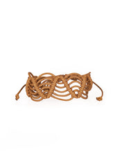 Load image into Gallery viewer, Brown twine knots around shiny brown cording, creating a netted pattern around the wrist. Features an adjustable sliding knot closure.  Sold as one individual bracelet.