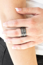 Load image into Gallery viewer, Delicately hammered in shimmery textures, glistening gunmetal bands wrap around the finger for a refined look. Features a stretchy band for a flexible fit.  Sold as one individual ring.   Always nickel and lead free.