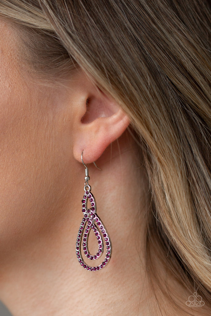 Encrusted in glittery purple rhinestones, ribbons of shimmery silver loop into an elegant lure for a timeless look. Earring attaches to a standard fishhook fitting.  Sold as one pair of earrings.  Always nickel and lead free. 