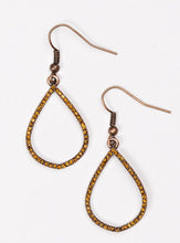 Load image into Gallery viewer, Encrusted in countless topaz rhinestones, a glittering teardrop swings from the ear for a timeless look. Earring attaches to a standard fishhook fitting.  Sold as one pair of earrings.