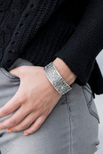 Load image into Gallery viewer, Featuring tactile textures derived from natures, an antiqued silver cuff wraps around the wrist for a simple artisan style.  Sold as one individual bracelet.