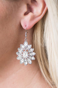 Featuring elegant marquise style cuts, glittery white rhinestones join into a blinding lure for a commanding finish. Earring attaches to a standard fishhook fitting.  Sold as one pair of earrings.  Always nickel and lead free.