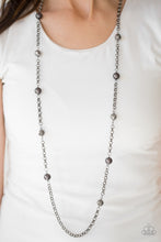 Load image into Gallery viewer, Pearly and faceted gunmetal beads trickle along a bold gunmetal chain, creating a fierce tone on tone palette. Features an adjustable clasp closure.  Sold as one individual necklace. Includes one pair of matching earrings.  Always nickel and lead free.