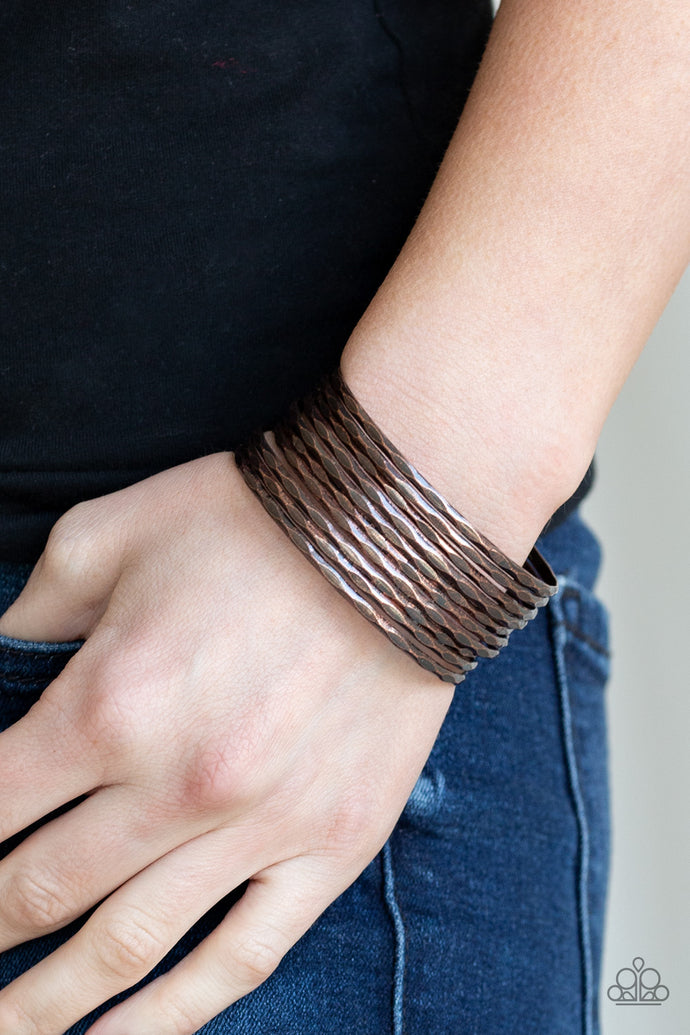 Featuring diamond-cut shimmer, rows of antiqued copper bars arc across the wrist, stacking into a bangle-like cuff.  Sold as one individual bracelet.  Always nickel and lead free.