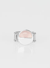 Load image into Gallery viewer, Chiseled into a tranquil crescent shape, a glassy pink stone is pressed into the bottom half of a circular silver frame for an on-trend look. Features a stretchy band for a flexible fit.  Sold as one individual ring.