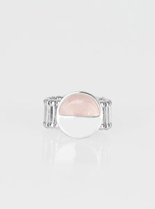Chiseled into a tranquil crescent shape, a glassy pink stone is pressed into the bottom half of a circular silver frame for an on-trend look. Features a stretchy band for a flexible fit.  Sold as one individual ring.