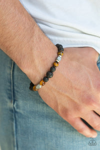 ESSENTIAL OIL ALERT!!!  Earthy black lava rocks, shiny tiger's eye stones, and flashy metallic accents are threaded along a stretchy band around the wrist for a seasonal flair.  Sold as one individual bracelet.  Always nickel and lead free. 
