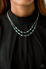 Load image into Gallery viewer, Faceted green beads are pressed into sleek sliver frames and linked into two colorful layers below the chest for a whimsical look. Features an adjustable clasp closure.  Sold as one individual necklace.  Always nickel and lead free.