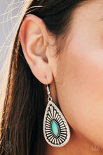 Load image into Gallery viewer, A shiny Arcadia bead is pressed into the center of a textured silver teardrop, creating a tribal inspired lure. Earring attaches to a standard fishhook fitting.