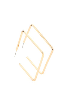  A deceptively simple square frame is tilted on point to create a geometric hoop. Its sharp angles are complemented by its rich gold finish, making a lasting impression. Earring attaches to a standard post fitting. Hoop measures approximately 2" in diameter.